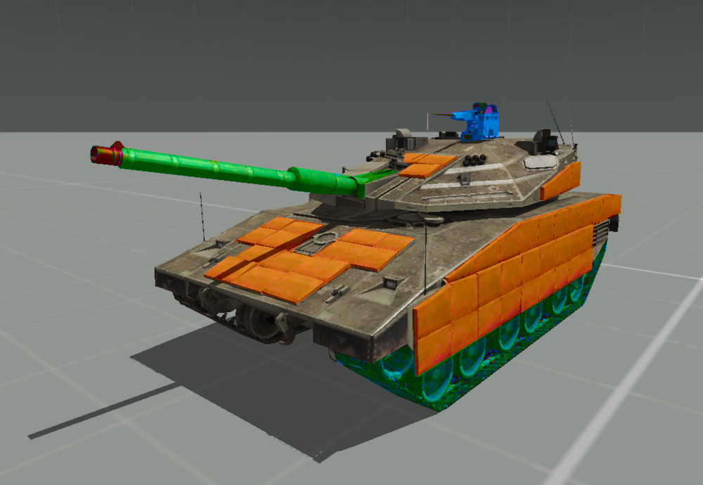  M2A1 Slammer (Urban Purpose Variant) facing 45°, reactive armor and weakpoints marked.